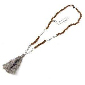 NWT Free People x Mala Collective Bead Tassel White Howlite Bali Necklace